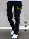 Men's Breathable Comfy Pants For Spring Fall Outdoor, Casual Big V Graphic Slightly Stretch Drawstring Stylish Hip Hop Clothing