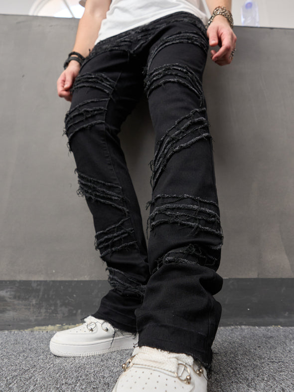 Street Style Men Retro Spliced Slim Biker Jeans Stylish Motorcycle Trousers Male Casual Straight Denim Pants