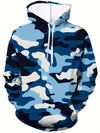 Mens Camo Hooded Sweatshirt Pullover - Soft Slight Stretch Polyester Fabric, Kangaroo Pocket, Machine Washable, Regular Fit, Streetwear for Winter Fall - Ideal Gift for Him