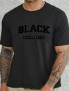 Plus Size Mens Graphic T-Shirt - Stretchy Crew Neck Geometric Print Tee with Medium Elasticity for All Seasons - Black Excellence Design