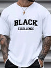 Plus Size Mens Graphic T-Shirt - Stretchy Crew Neck Geometric Print Tee with Medium Elasticity for All Seasons - Black Excellence Design