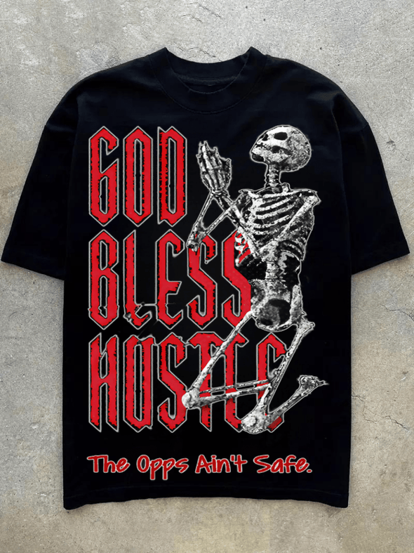 Crew Neck Skeleton Print Men's Sports T-shirt