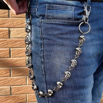 Gothic Punk Men's Belt Chain, Hip Hop Skull Pants Chain Wallet Key Ring, Halloween Gift