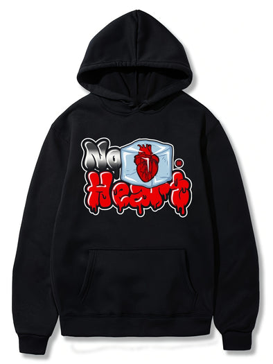 Men's Graphic Hooded Sweatshirt - No Hearts Design, Long-Sleeved, Print Hooded Top for Spring and Fall, Casual Wear