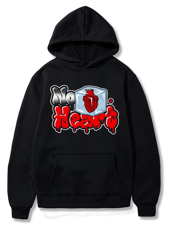 Men's Graphic Hooded Sweatshirt - No Hearts Design, Long-Sleeved, Print Hooded Top for Spring and Fall, Casual Wear