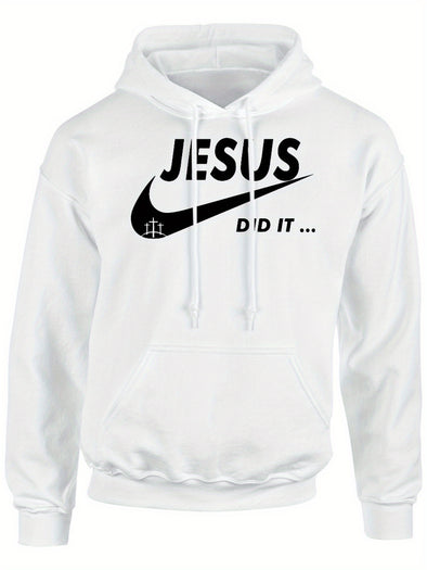 Jesus Did It - Jesus Christian God Church Bible Adult Men’s Women Youth Unisex Cozy Classic Print Pullover Hoodie, Casual Long Sleeve Crew Neck Hoodie