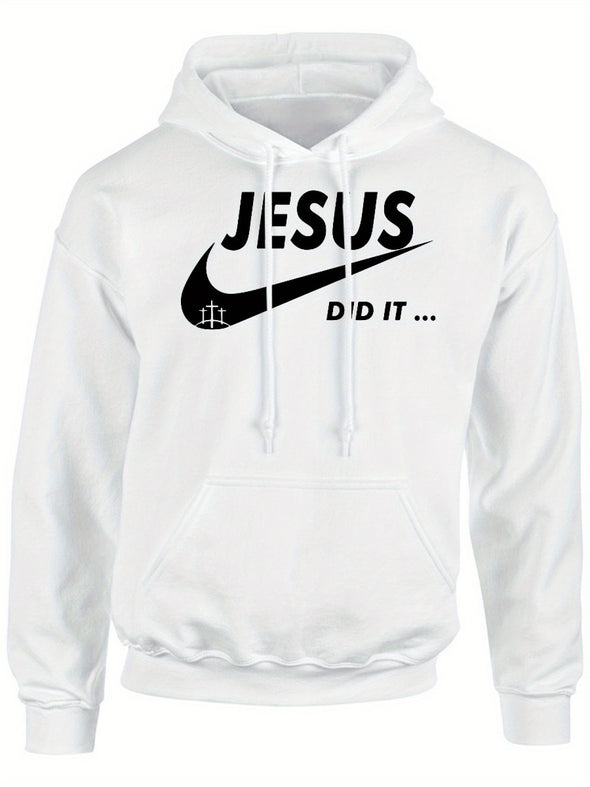 Jesus Did It - Jesus Christian God Church Bible Adult Men’s Women Youth Unisex Cozy Classic Print Pullover Hoodie, Casual Long Sleeve Crew Neck Hoodie