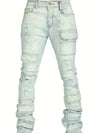 [Fast Arrival] Authentic Men's Ripped Skinny Cargo Pants - Distressed Denim Trousers with Multiple Pockets for Streetwear Fashion