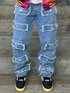 Men's Patchwork Jeans - Distressed, Punk-Inspired, Baggy, Loose-Fit, Streetwear, Hiphop, Trendy Denim Pants for Fashion-Forward Guys