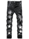 y2k Star Pattern Slim Fit Jeans - Men's Casual Stretch Denim Pants with Street Style for All Seasons, Comfortable and Versatile