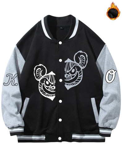 Trendy Bear Print Baseball Jacket – Comfortable Stretch, Durable Fabric, Handy Pockets, Easy Care