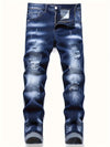 Mens Fashionable Ripped Biker Jeans - Comfortable Medium Stretch Denim Pants with Edgy Street Style