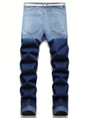 Men's Street Style Ripped Denim Pants With Bear & Letters Pattern, Regular Jeans For Males