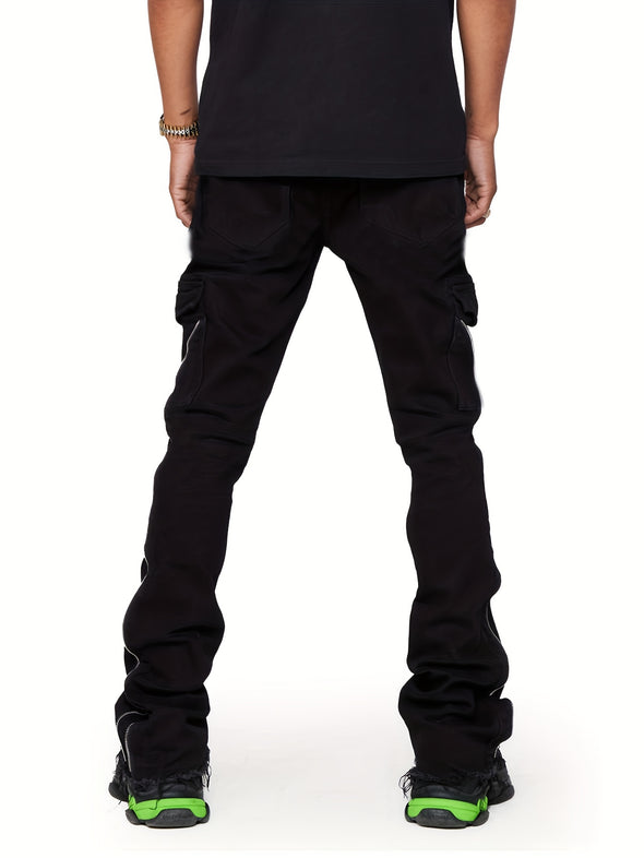 Men's Slim-Fit Cargo Jeans - Distressed Style with Trendy Streetwear Edge - Durable Denim for Hip Hop Fashion and Casual Wear