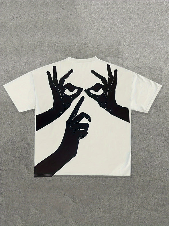 Hands Print Crew Neck T-Shirt,