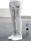 Men's Breathable Comfy Pants For Spring Fall Outdoor, Casual Big V Graphic Slightly Stretch Drawstring Stylish Hip Hop Clothing