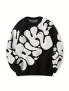 Men's Graffiti Letters Knit Sweater - Versatile Trendy Pullover for Autumn and Winter, Stylish Gift Idea with Unique Pattern Design