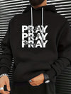 Trendy Graphic "PRAY" Hoodie - Soft Brushed Fleece, Kangaroo Pocket, Comfy Pullover Design, Fall Winter Essential for Men, Casual Streetwear, Graphic Sweatshirt for Everyday Wear