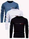 3-Pack Men's Breathable Long Sleeve T-Shirts - Soft 100% Cotton, Casual Crew Neck, Paris Applique, Letter Print Design, Daily & Weekend Wear for Spring and Fall Seasons