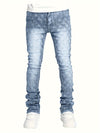 Men's Slim Fit Stretch Denim Jeans with Rhinestone Accents and Multi-Pocket Design - Casual Streetwear, Machine Washable