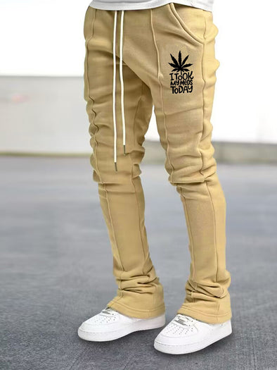 Men's Casual Sweatpants Leaves Graphic Pocket Elastic Waist Drawstring Flared Pants Hip-hop Trousers Spring Summer Clothes