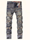 Authentic Men's Chic Raw Trim Jeans - Stylish Street Retro Denim Pants with Classic Five-Pocket Design, Comfortable Fit, and Distressed Details - Perfect for Casual Daily Wear