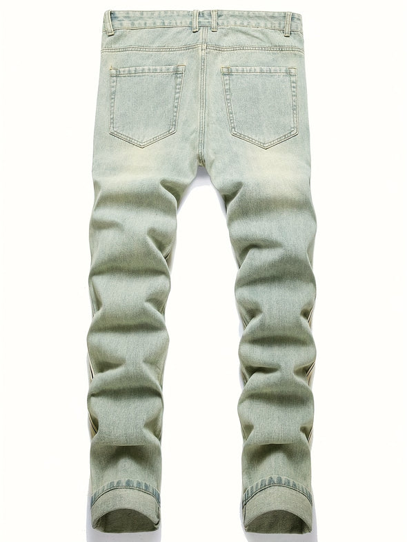 Authentic Ripped Denim Jeans - Men's Casual Street Style Regular Fit Pants for All Seasons with Versatile Fashion Sense