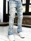 Men's Slim Fit Denim Pants With Symbol Patter