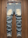 All-Season Trendy Men's Distressed Jeans - Mid-Waist, Cotton Blend, with Belt & Easy-Care