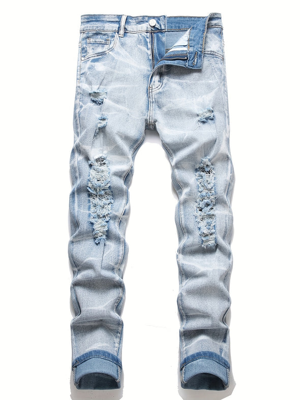 Mens Slim Fit Ripped Jeans - Fashionable Distressed Denim with Ultra-Comfort Stretch - Perfect for Spring Summer Street Style