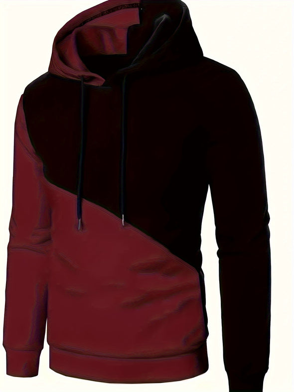 Men's Color Block Hoodie - Casual Graphic Design Pullover Hooded Sweatshirt with Streetwear Style for Winter and Fall, Perfect as Gifts