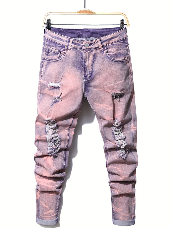 Mens Slim Fit Ripped Jeans - Fashionable Distressed Denim with Ultra-Comfort Stretch - Perfect for Spring Summer Street Style