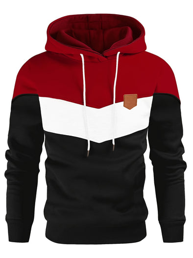 Winter-Ready Men's Color Block Hoodie: Casual, Comfortable Fit with Handy Kangaroo Pocket