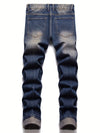 Mens Ripped Cargo Denim Pants - Stylish Streetwear with Slight Stretch, Regular Fit, and Solid Color Pattern - Perfect for All Seasons and Occasions