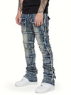 Distressed Skinny Fit Men's Multi-Pocket Jeans, Machine Washable All-Season Street Style Denim Pants