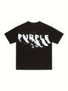 100% Pure Cotton Fashion T-Shirt - Purple Brand Letter Print Loose Fit Short-Sleeved Tee