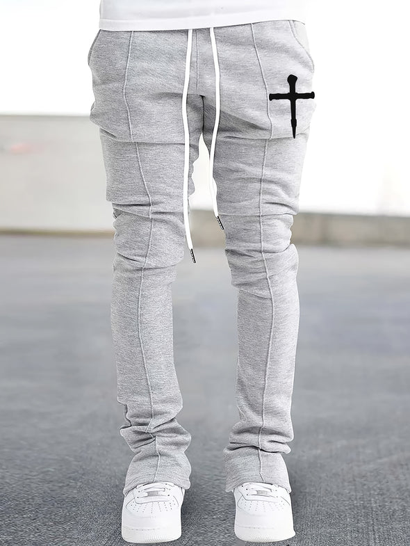 Comfortable Drawstring Sweatpants - Soft Cross Print Loose Fit Trousers for Spring Autumn Running Jogging Outdoor Fitness Holiday Daily Commute Dates - Breathable Casual Pants for Men