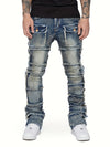 Distressed Skinny Fit Men's Multi-Pocket Jeans, Machine Washable All-Season Street Style Denim Pants