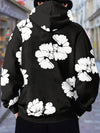 Men's Regular Fit Floral Print Hoodie, Polyester Stretch Knit Pullover with Pockets, Casual Fashion Sweatshirt for Fall/Winter