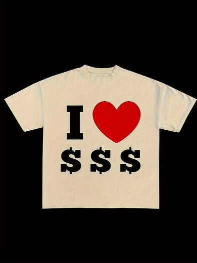 Dollar & Letter Print Casual T-shirt,