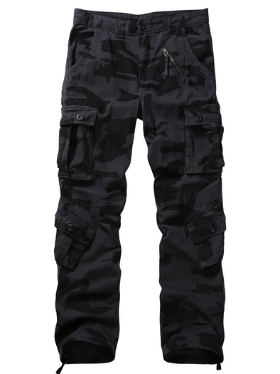 [Fast Arrival] 8-Pocket Men's Wild Cargo Camo Pants, Cotton Casual Work Hiking Pants with Adjustable Waistband (No Belt)