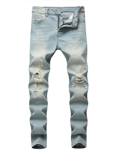 Men's Chic Retro Ripped Stretch Jeans - Distressed Denim Pants with Fashionable Street Style, Comfortable Fit, and Versatile Casual Wear - Perfect for Everyday Outings and Social Gatherings