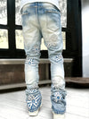 Men's Slim Fit Denim Pants With Symbol Patter