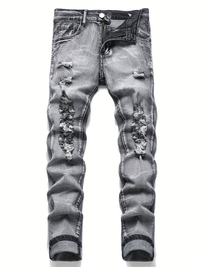 Mens Slim Fit Ripped Jeans - Fashionable Distressed Denim with Ultra-Comfort Stretch - Perfect for Spring Summer Street Style