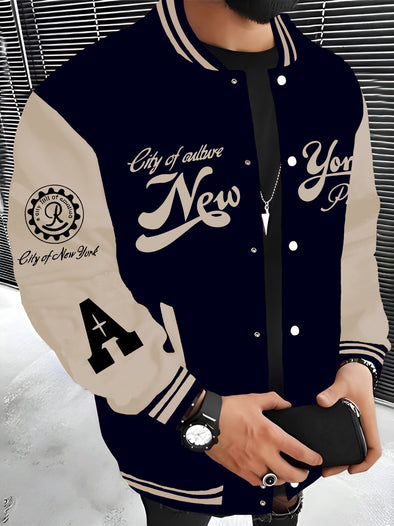 New York City Script Print Lightweight Jacket - Cotton Men's Trendy Tops with Buttons, Pockets, and Versatile Style for Daily Wear - Perfect Fall and Winter Gift Choice for Him