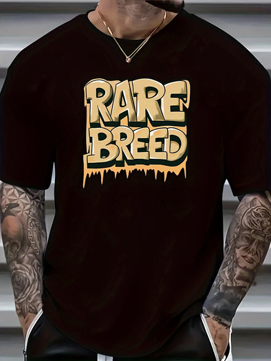 Plus Size 'Rare Breed' Casual Tee for Men - Comfortable, Stretchy, All-Season Crew Neck Top, Easy-Care