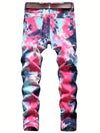 Mens Vibrant Tie Dye Slim Fit Jeans - Comfortable Stretch, Cotton Blend Denim - Perfect for Spring Summer Style