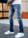 Mens Fashionable Slim Fit Ripped Jeans - Stylish Distressed Detail, Stretch Denim Comfort, Casual Street Style Pants for Everyday Wear