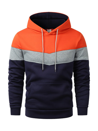 Mens Long Sleeve Color Block Hooded Sweatshirt - Soft Slight Stretch Polyester Fabric, Chic and Trendy Pullover Design, Ideal for Daily, Casual, and Sports Wear in Spring and Autumn - Hand Wash or Dry Clean, Regular Fit, Polyester Lining