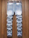 Mens Fashionable Slim Fit Ripped Jeans - Distressed Denim with Barrel Leg Design - Comfortable Cotton Blend Casual Street Wear Pants